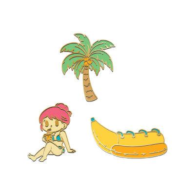 KP pin coconut tree, bikibi, banana boat