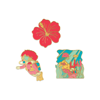 KP pin hibiscus, coral, diving