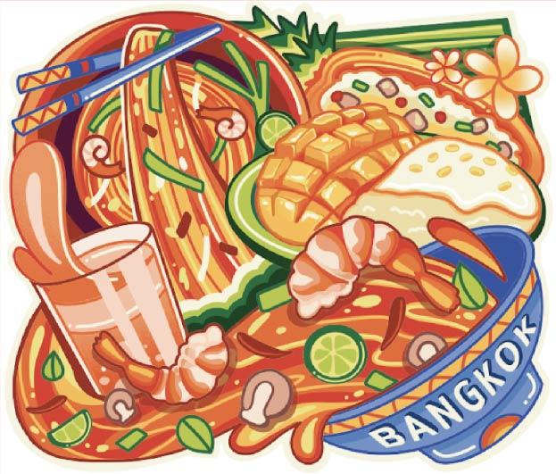 Bangkok Wood Magnet Whimsical thai food