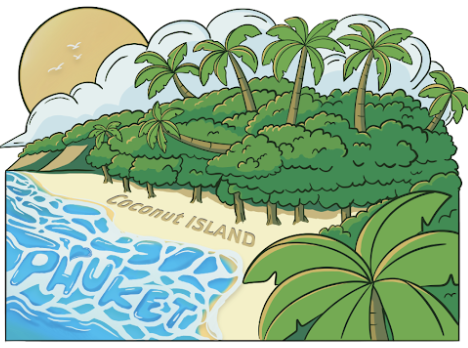 Phuket Wood Magnet Whimsical coconut Island