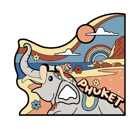 Phuket PVC Magnet Retro girl with elephant