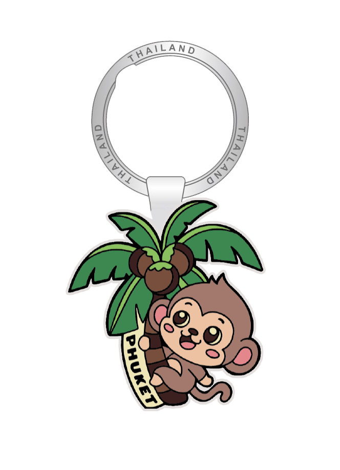 Phuket Solid Keychain Whimsical Coconut tree and monkey