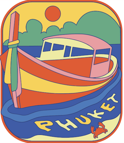 Phuket PVC Tag bag Retro long tail boat and flower