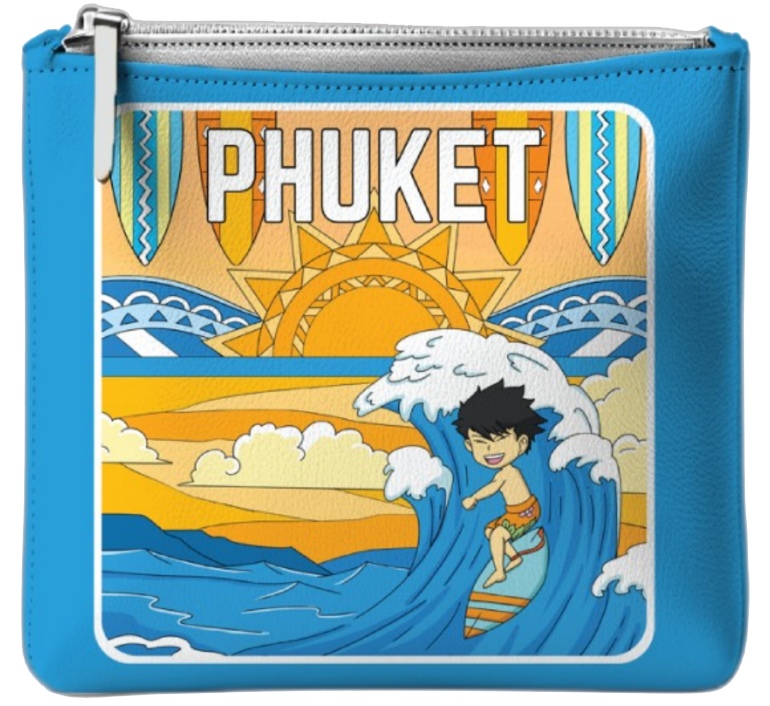Phuket Pouch Deco Surfboard and people