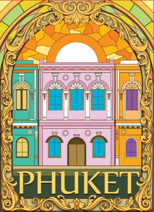 Phuket Pocket Mirror Nouveau Old colorful building