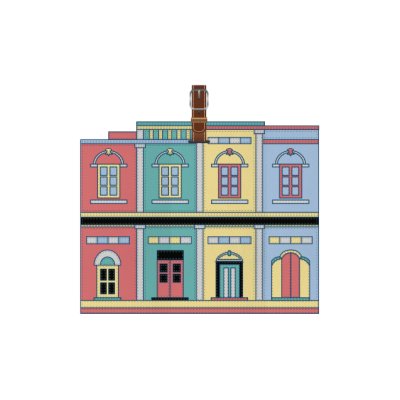 Phuket Flat leather PU Tag Bag Colorful old buildings