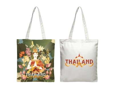 TH tote calico thai flowers&chud thai