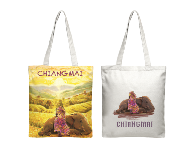 CM tote calico tribe clothing, elephants&natural view