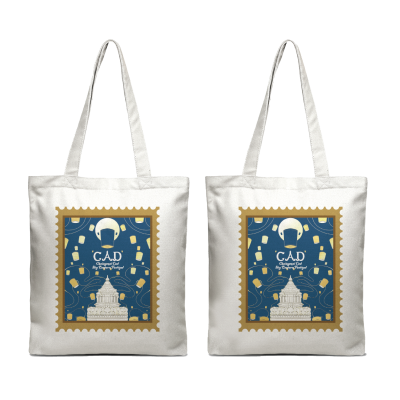 CAD tote calico white pagoda on the stamp