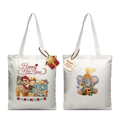 TH tote calico happy new year & raindear