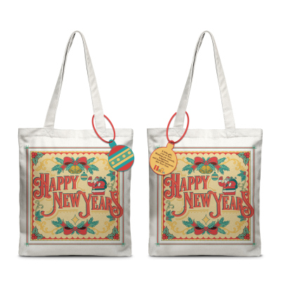 TH tote calico happy new year & giant santa claus