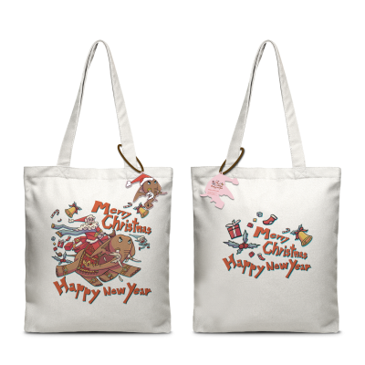 TH tote calico happy new year & mad santa elephant
