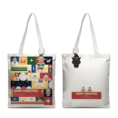 TH tote calico happy new year & giant santa