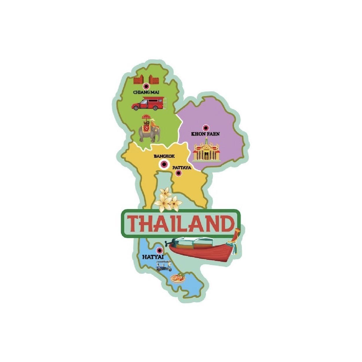 [225] Wood Magnet Thailand Map Long Boat