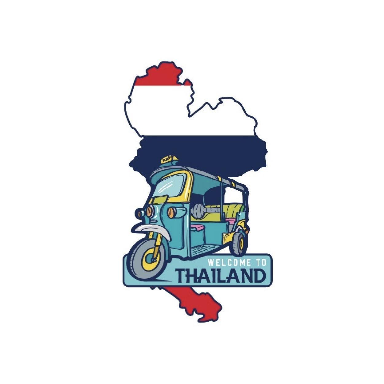 [227] Wood Magnet Thailand Map Tuk Tuk