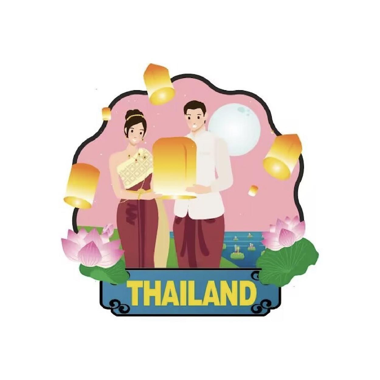 [231] Wood Magnet Loy Kratong&Lantern Man&Lady