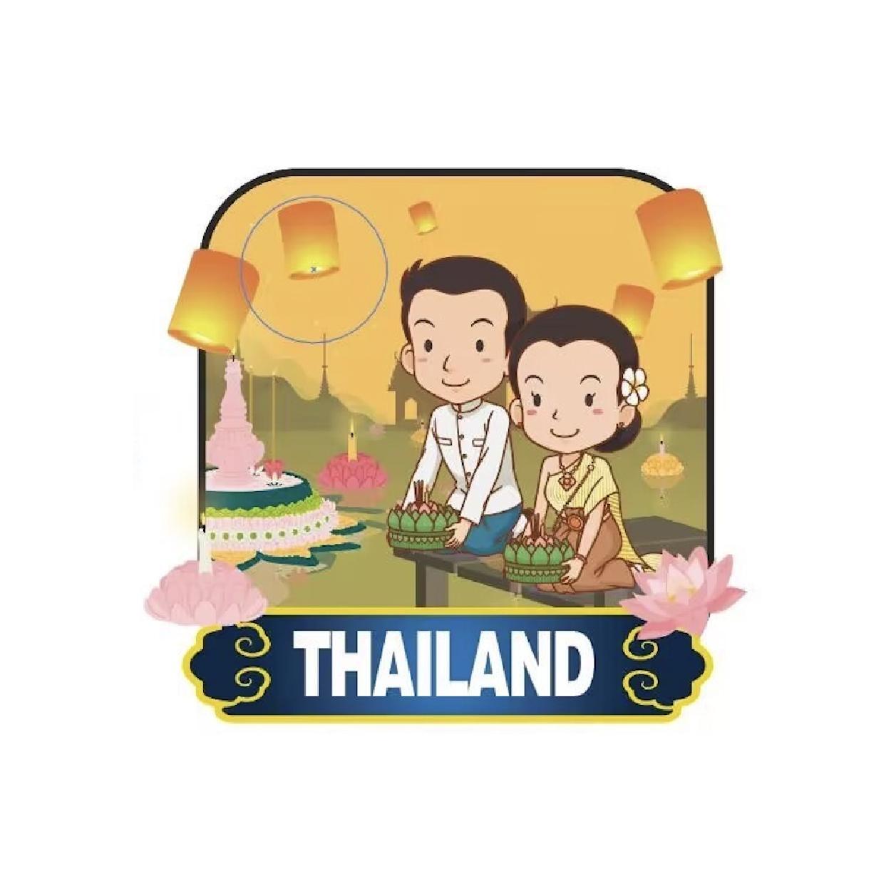 [232] Wood Magnet Loy Kratong&Lantern Boy&Girl